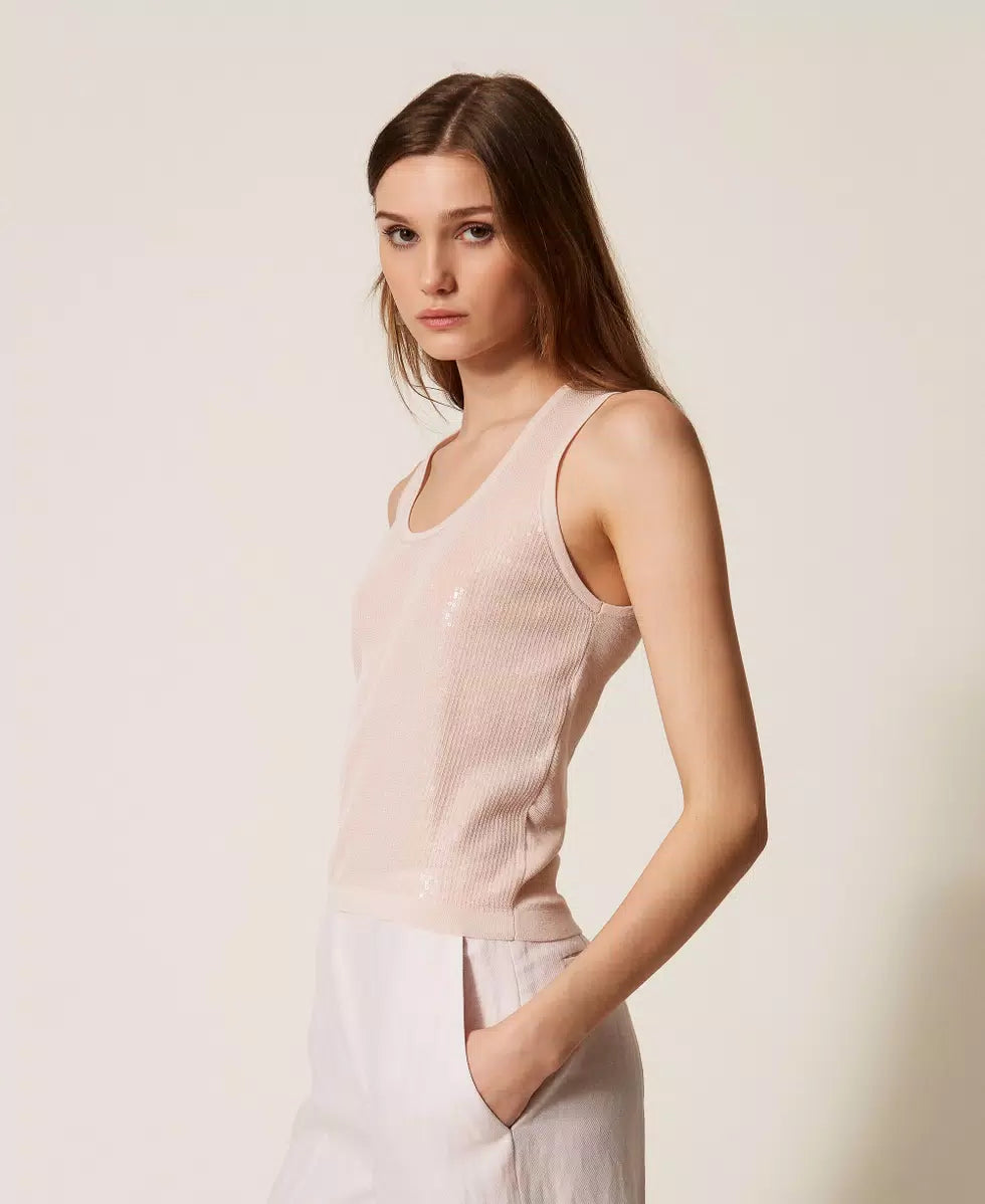 ΠΛΕΚΤΟ ΤΟΠ ΜΕ ΠΑΓΙΕΤΑ (PINK) TWINSET