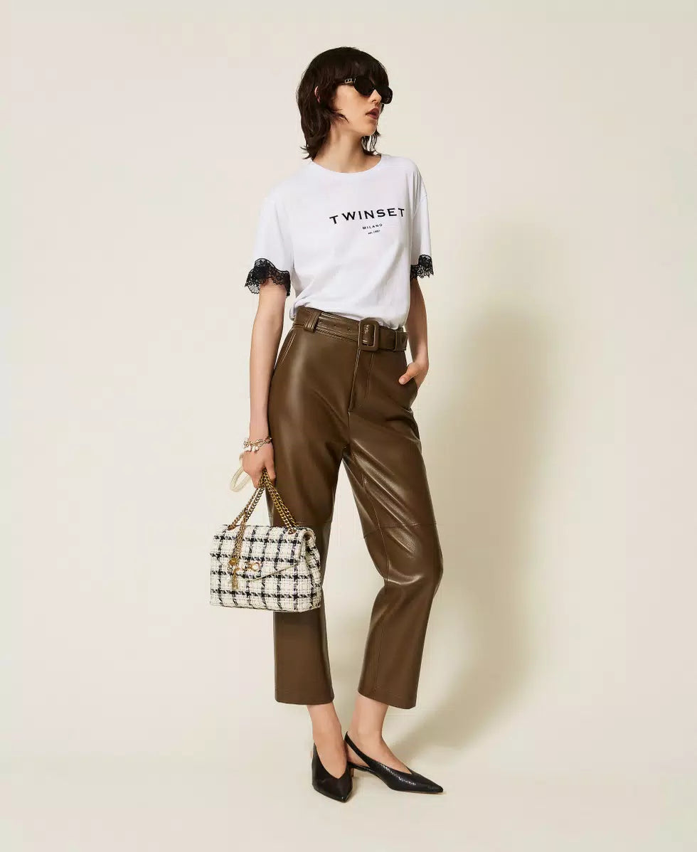 T-SHIRT ΜΕ ΛΟΓΟΤΥΠΟ ΚΑΙ ΔΑΝΤΕΛΑ TWINSET