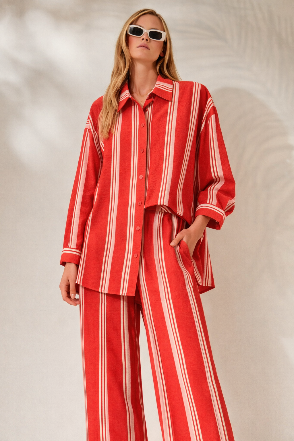 'DIMITRA' ΡΙΓΕ OVERSIZED ΠΟΥΚΑΜΙΣΟ (RED/PINK) MAMOUSH