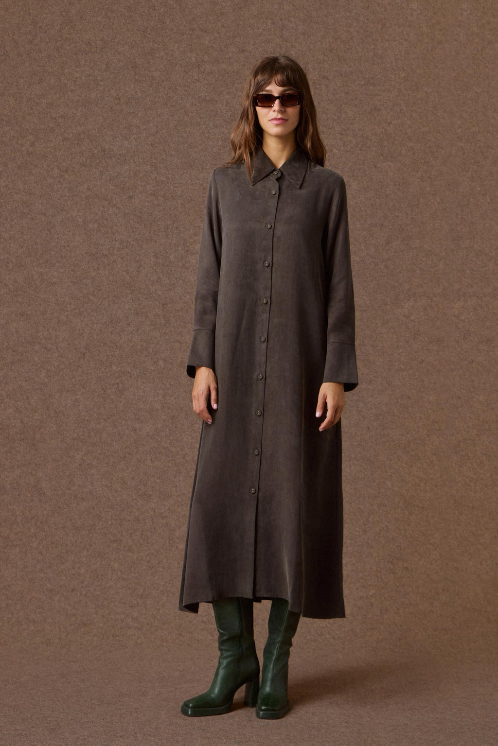 'PARIS' ΜΑΚΡΥ ΣΕΜΙΖΙΕ ΦΟΡΕΜΑ (DARK OLIVE) MAMOUSH