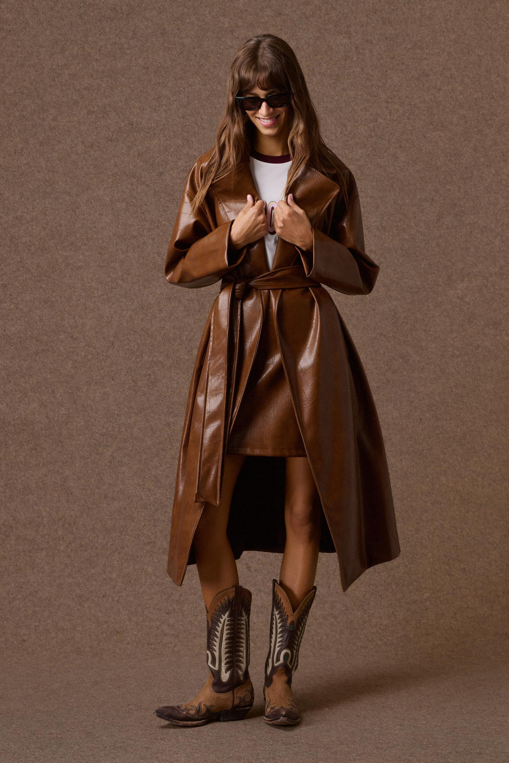 'NORMA' OVERSIZED ΜΑΚΡΥ ΠΑΛΤΟ ΜΕ ΚΡΟΚΟ ΥΦΗ (CARAMEL) MAMOUSH