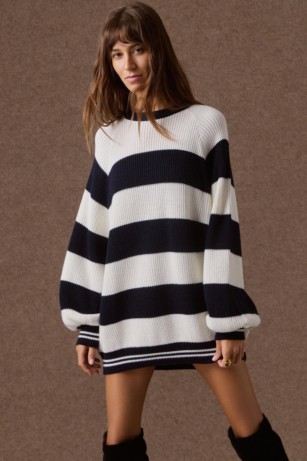 'AGNES' ΡΙΓΕ ΠΛΕΚΤΗ ΜΠΛΟΥΖΑ (NAVY BLUE/VANILLA) MAMOUSH