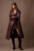 'NORMA' OVERSIZED ΜΑΚΡΥ ΠΑΛΤΟ ΜΕ ΚΡΟΚΟ ΥΦΗ (BURGUNDY/ANIMAL PRINT) MAMOUSH