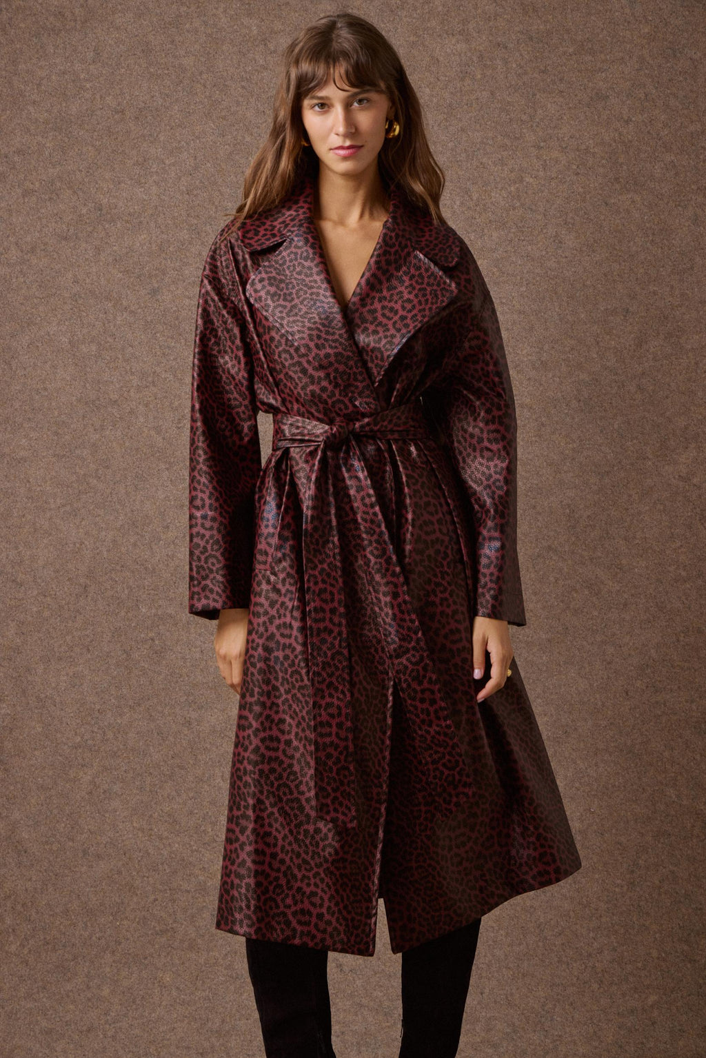 'NORMA' OVERSIZED ΜΑΚΡΥ ΠΑΛΤΟ ΜΕ ΚΡΟΚΟ ΥΦΗ (BURGUNDY/ANIMAL PRINT) MAMOUSH