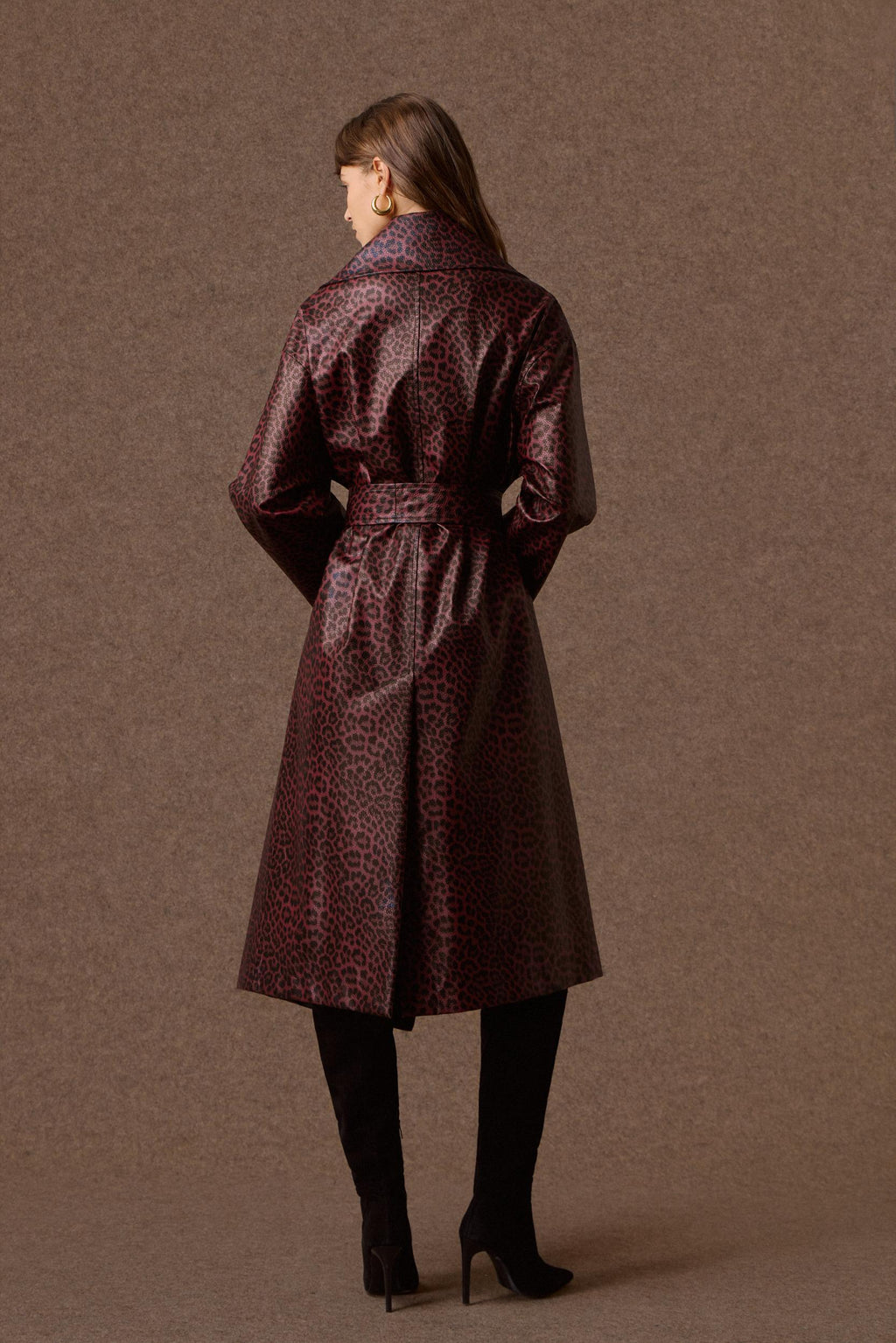 'NORMA' OVERSIZED ΜΑΚΡΥ ΠΑΛΤΟ ΜΕ ΚΡΟΚΟ ΥΦΗ (BURGUNDY/ANIMAL PRINT) MAMOUSH