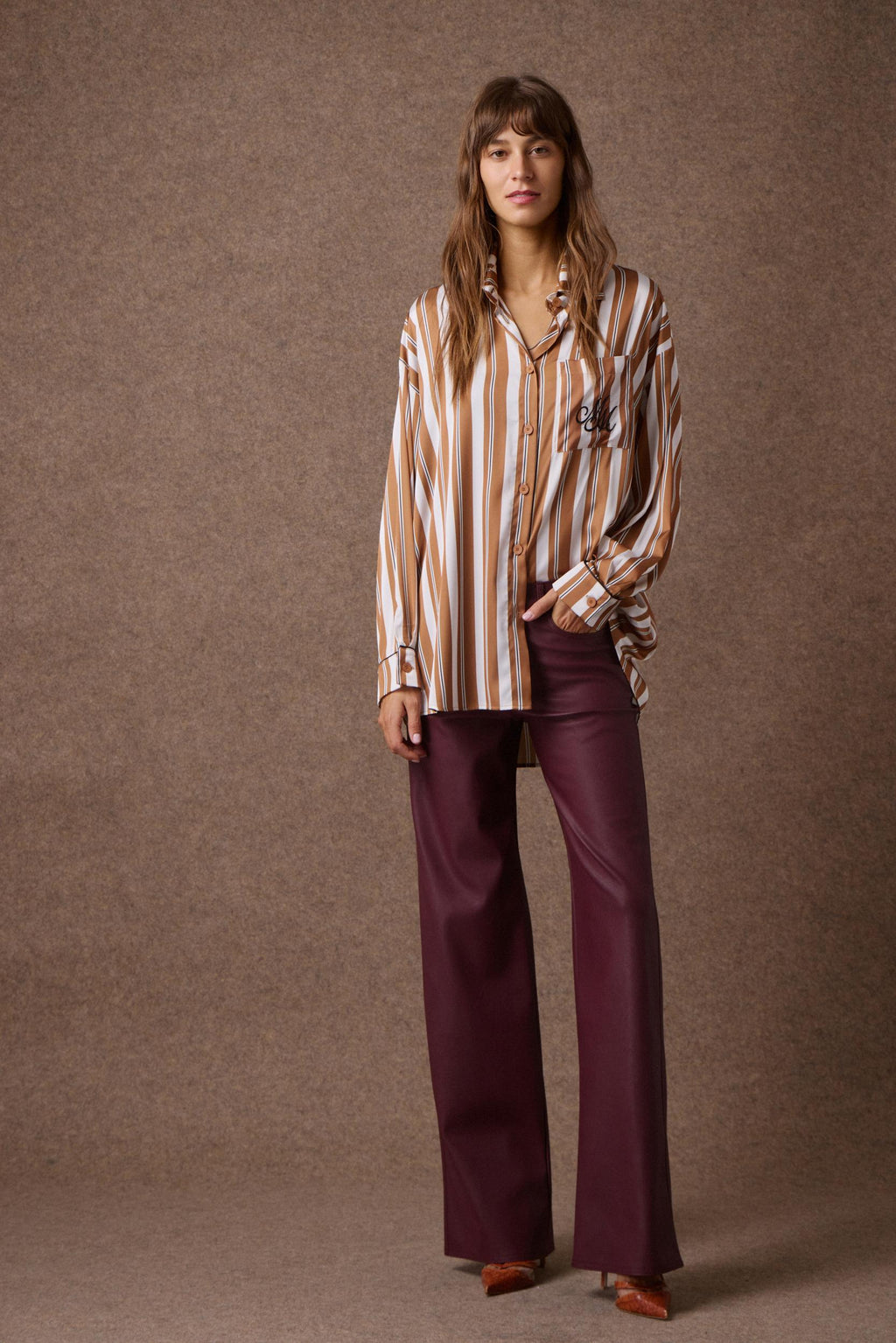 'DIONE' ΠΑΝΤΕΛΟΝΙ ΜΕ ΥΦΗ LEATHER-LOOK (BURGUNDY) MAMOUSH