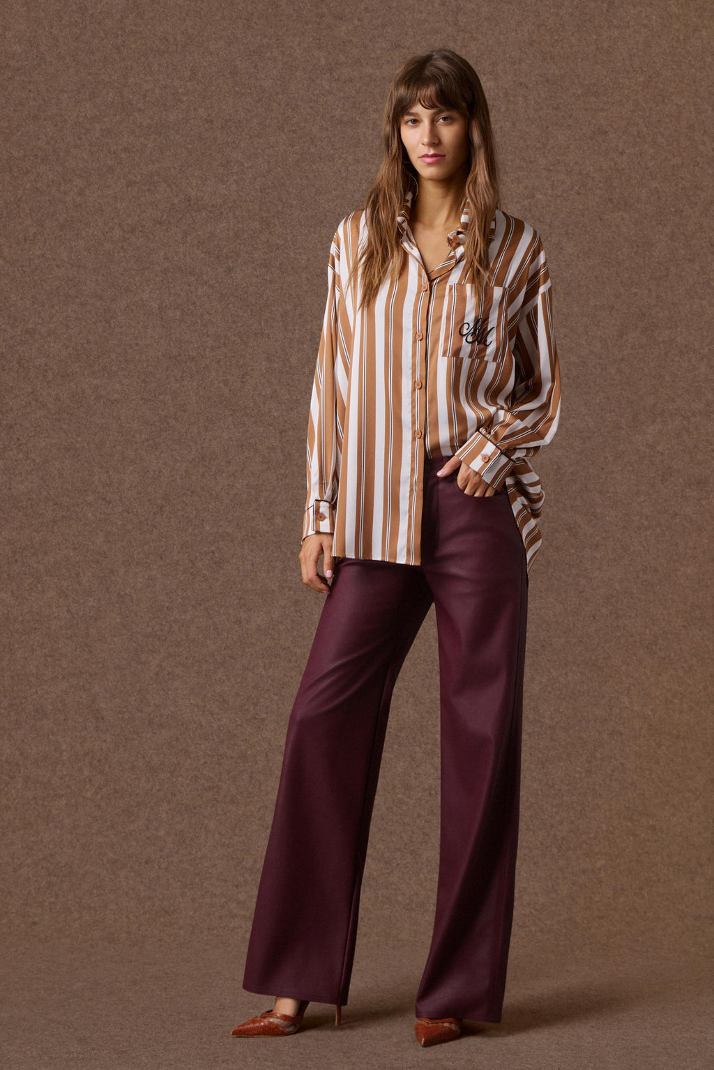 'DIONE' ΠΑΝΤΕΛΟΝΙ ΜΕ ΥΦΗ LEATHER-LOOK (BURGUNDY) MAMOUSH
