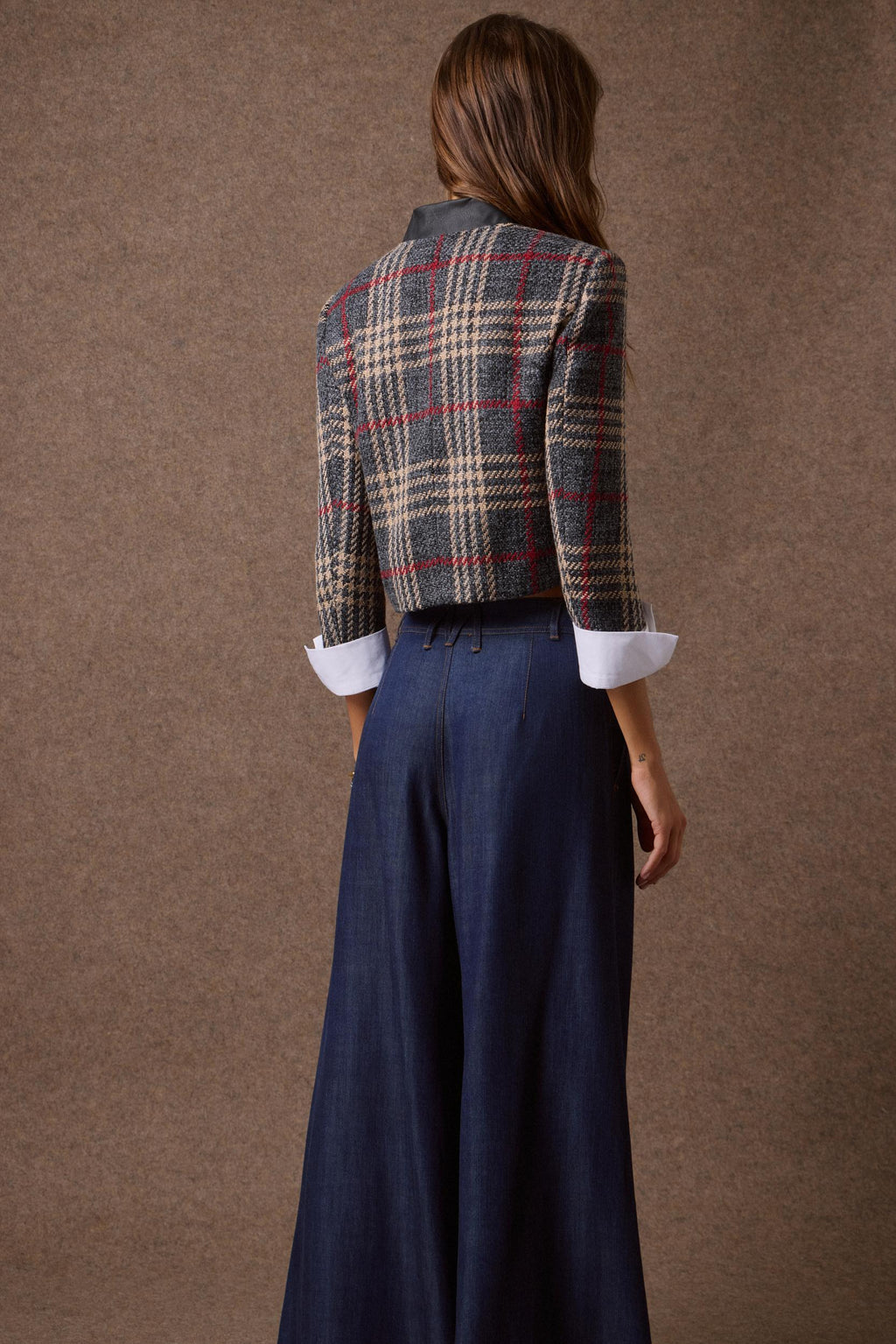 'ALEXIA' ΚΟΝΤΟ ΚΑΡΟ ΣΑΚΑΚΙ (GRAY PLAID)  MAMOUSH