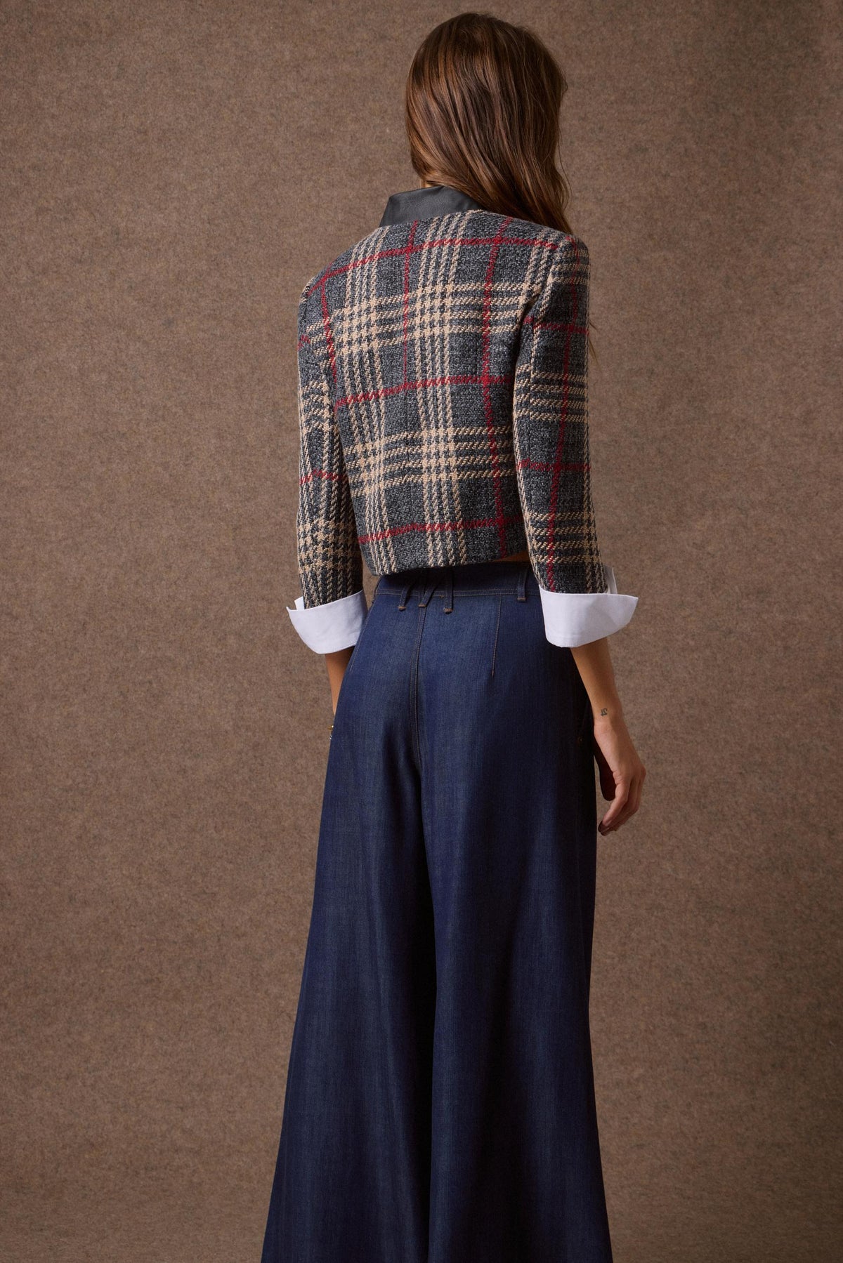 'ALEXIA' ΚΟΝΤΟ ΚΑΡΟ ΣΑΚΑΚΙ (GRAY PLAID)  MAMOUSH