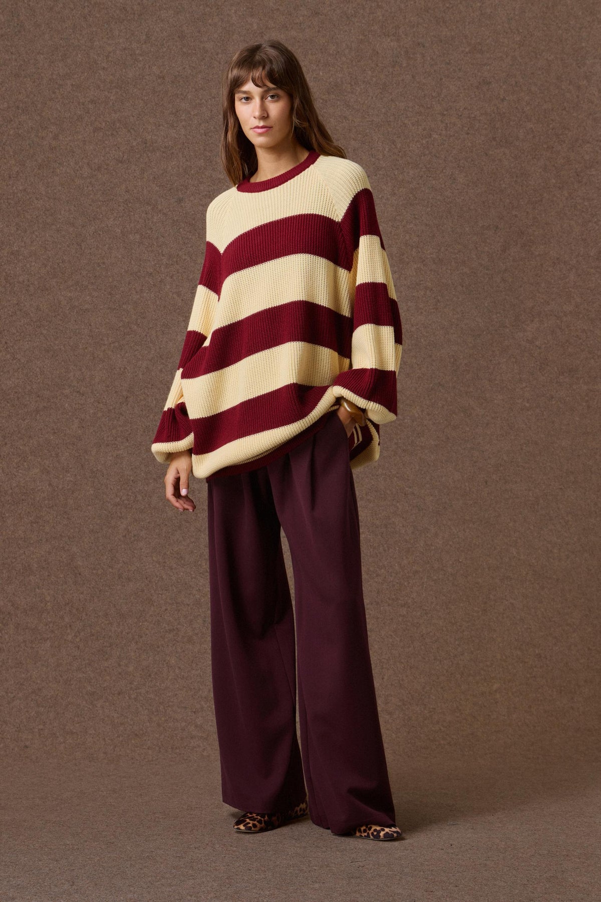 'AGNES' ΡΙΓΕ ΠΛΕΚΤΗ ΜΠΛΟΥΖΑ (BURGUNDY/YELLOW) MAMOUSH
