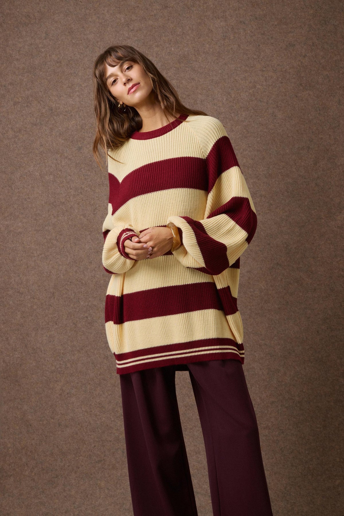 'AGNES' ΡΙΓΕ ΠΛΕΚΤΗ ΜΠΛΟΥΖΑ (BURGUNDY/YELLOW) MAMOUSH