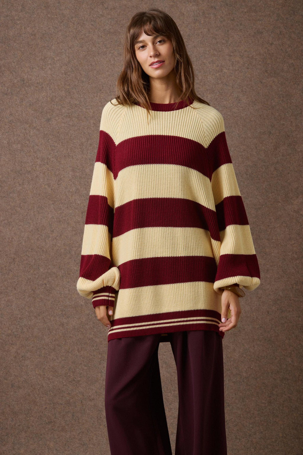 'AGNES' ΡΙΓΕ ΠΛΕΚΤΗ ΜΠΛΟΥΖΑ (BURGUNDY/YELLOW) MAMOUSH