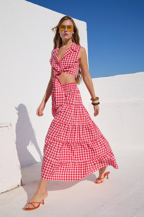 'KLEIO' ΜΙΝΤΙ ΦΟΥΣΤΑ ΜΕ ΛΑΣΤΙΧΟ (RED/CHECKERED) MAMOUSH