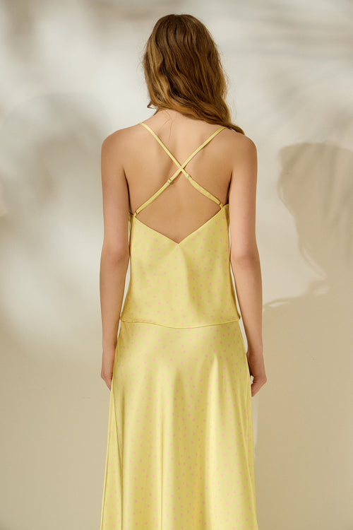 'ILEKTRA' ΝΤΡΑΠΕ ΣΑΤΕΝ ΤΟΠ (PASTEL YELLOW/POLKA DOT) MAMOUSH