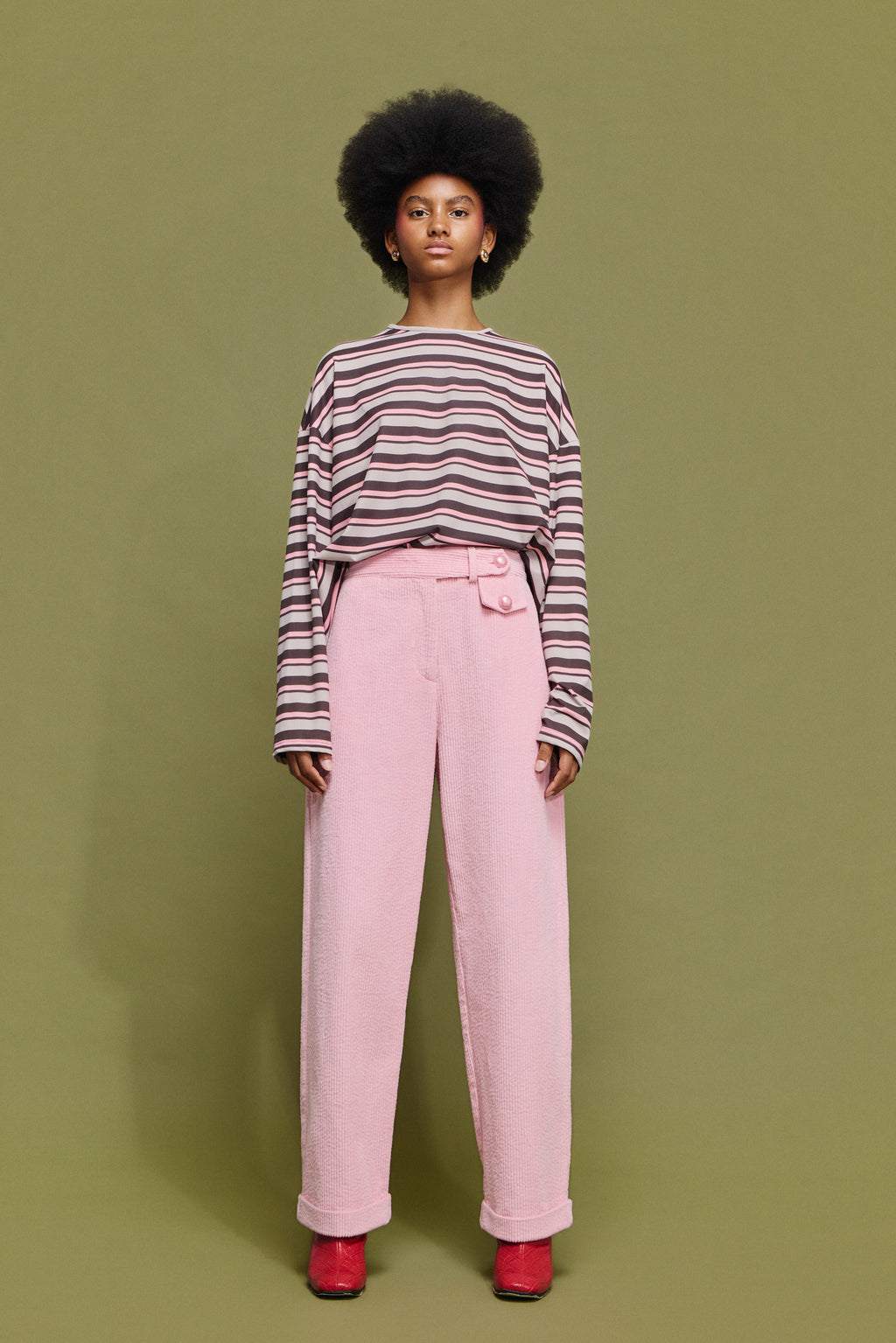 'ΜΑΡΥ' OVERSIZED ΡΙΓΕ ΜΠΛΟΥΖΑ (PINK/CHOKOLA) MAMOUSH