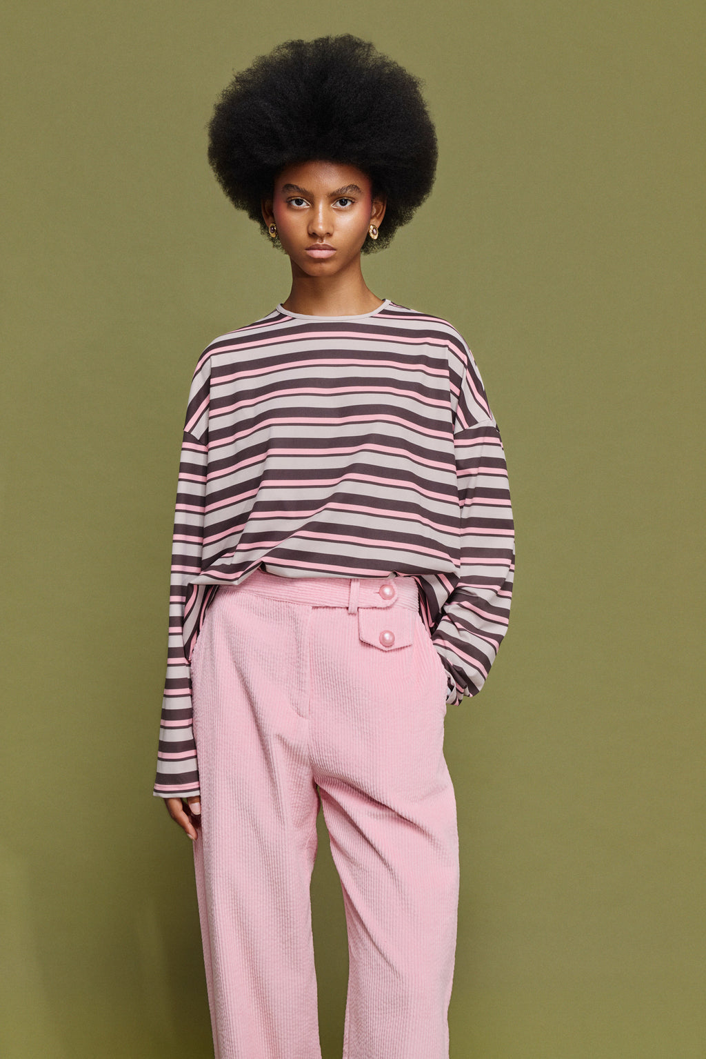 'ΜΑΡΥ' OVERSIZED ΡΙΓΕ ΜΠΛΟΥΖΑ (PINK/CHOKOLA) MAMOUSH