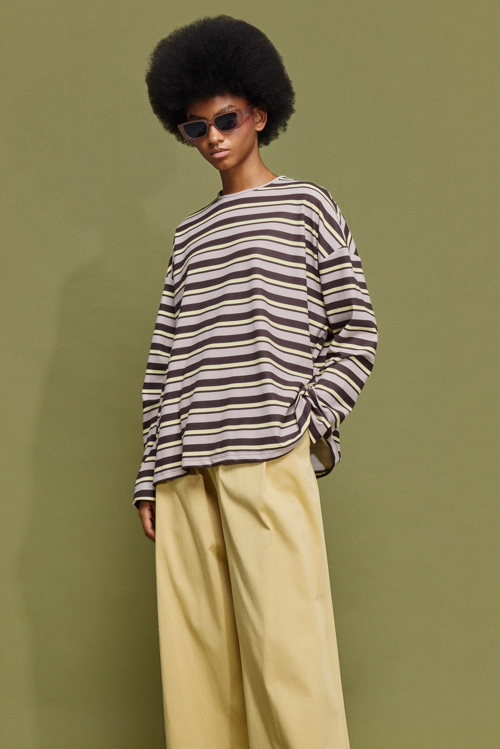 ΜΑΡΥ' OVERSIZED ΡΙΓΕ ΜΠΛΟΥΖΑ (LIGHT YELLOW/CHOKOLA) MAMOUSH