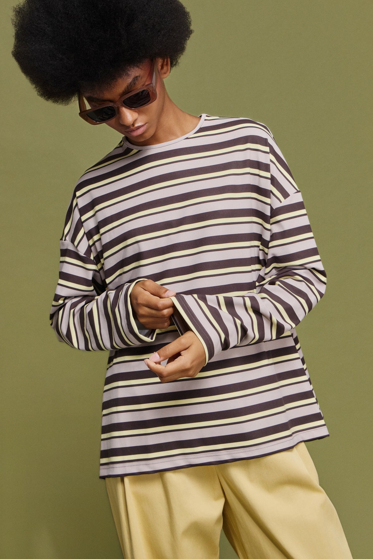 ΜΑΡΥ' OVERSIZED ΡΙΓΕ ΜΠΛΟΥΖΑ (LIGHT YELLOW/CHOKOLA) MAMOUSH