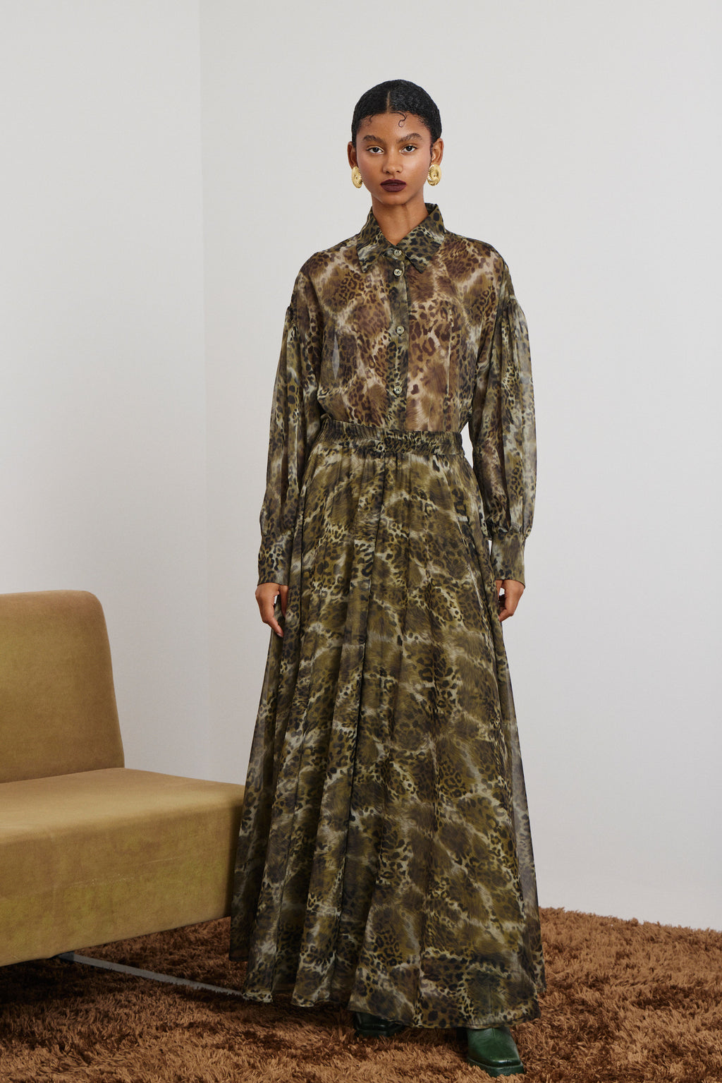 DANAI' ΜΑΚΡΙΑ ΦΟΥΣΤΑ ΜΕ ΛΑΣΤΙΧΟ (OLIVE/ANIMAL PRINT) MAMOUSH