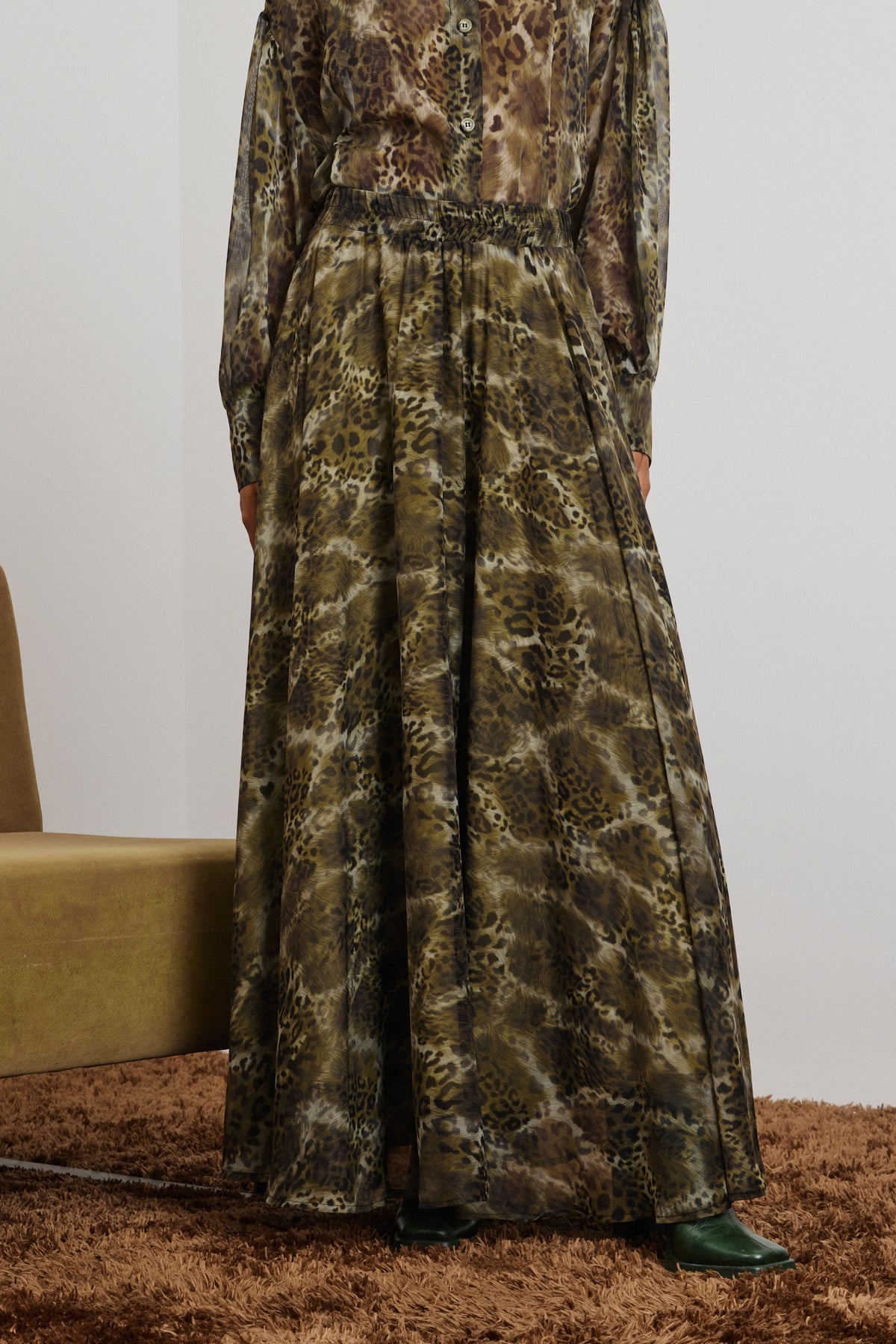 DANAI' ΜΑΚΡΙΑ ΦΟΥΣΤΑ ΜΕ ΛΑΣΤΙΧΟ (OLIVE/ANIMAL PRINT) MAMOUSH