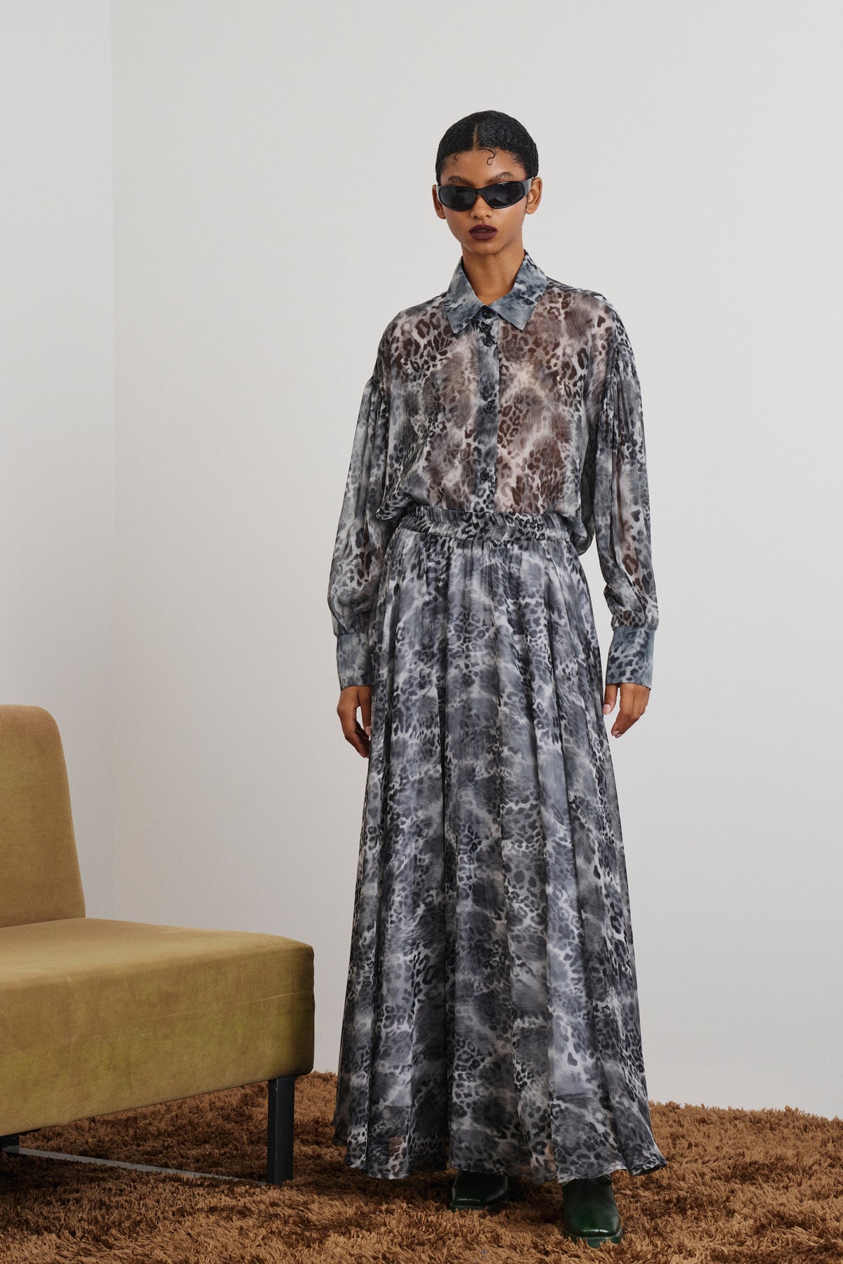 'DANAI' ΜΑΚΡΙΑ ΦΟΥΣΤΑ ΜΕ ΛΑΣΤΙΧΟ (GRAY/ANIMAL PRINT) MAMOUSH