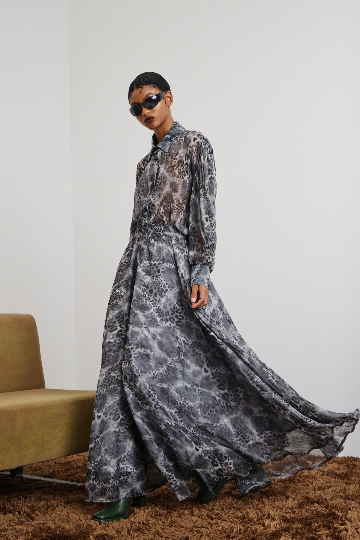 'DANAI' ΜΑΚΡΙΑ ΦΟΥΣΤΑ ΜΕ ΛΑΣΤΙΧΟ (GRAY/ANIMAL PRINT) MAMOUSH